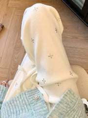 Cyflymder White rhinestone knitted pants for women autumn winter high waist thick warm loose soft straight leg wide leg pants 2025 New