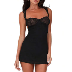 Cyflymder【New style】Women Floral Lace Cami Dress Backless Tie-Up Sweetheart Neck Sleeveless Slim Fit A-Line Short Dresses
