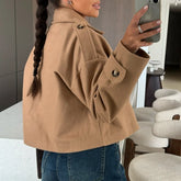 Cyflymder Fashion Double Breasted Warm Outwear Ladies Casual Streetwear Solid Color Coat Elegant Office Lapel Long Sleeved Autumn Jacket