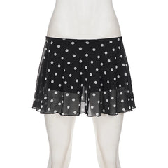 Cyflymder Y2K Aesthetics Polka Dot Printed Mesh Patchwork Skirts Women Summer With Underpants A-line Mini Skirt Fashion Street Wear