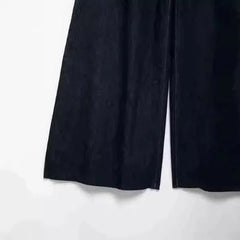 Cyflymder Autumn New Style Women's Vintage Denim V-Neck Bell Bottom Trousers Suit Wide Leg Pants Fashionable Female Outfit