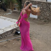 Cyflymder Women Sexy Ruched Cross See Through Mesh Maxi Dress Lace Up Halter Backless Bodycon Night Clubwear Holiday Party Long Robe