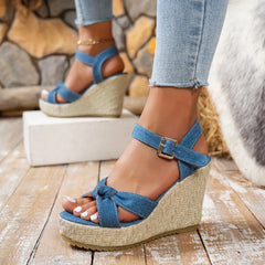 Cyflymder Wedge Sandals 2025 Summer Fashion Weave Platform Plus Size 42 High Heel Sandalias Thick Bottom Retro Open Toe Ladies Shoes