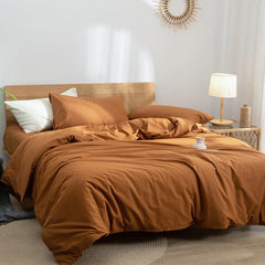 Cyflymder Solid Color Pure Cotton High-Density Bedding Sets Washed Cotton Soft Duvet Cover Kit Skin Friendly Breathable Bedclothes