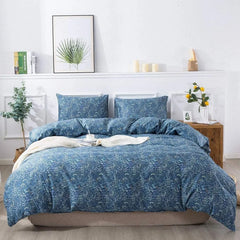 Cyflymder Blue Floral Queen Comforter Set, Botanical Microfiber Bedding, Lightweight All-Season