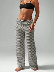 Cyflymder Stylish Women s Striped Trousers with Drawstring Waistband Loose Fit and Low Rise - Versatile Casual Pants for Any Occasion