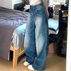 Cyflymder American Vintage Baggy Women Jeans Y2K Fashion Streetwear Distress Raw Edge Straight Pants Harajuku High Waist Pocket Trousers