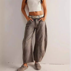 Cyflymder Women Vintage American Style Denim Jeans New Knee Splicing Design Straight Pants Female Commuter Casual Loose Mid Waist Trousers