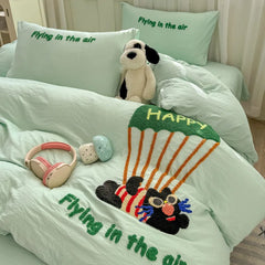 Cyflymder New Cartoon Embroidery Bed Sets Super Soft and Cute Bedding Set for Kids Adults Comforter Cover Kit for Single and Double