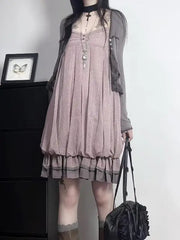 Cyflymder Autumn New Retro Fashion Polka Dot Suspender Bud Dress Casual Cardigan Two piece Set Harajuku Korean Fashion Set Chic