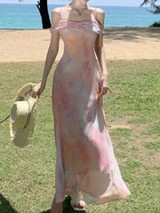 Cyflymder Summer Women Fashion Elegant Casual Midi Dress Spaghetti Strap Vintage Beach Holiday Party Vestidos Female Clothes Robe New