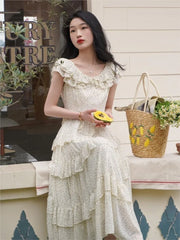 Cyflymder Vintage Layer Ruffles Dot Printed Maxi Dress Runway 2023 Summer Women Cake Party Dress Korean Street Holiday Beach Vestidos