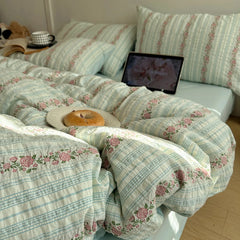 Cyflymder 100%Cotton Yarn dyed Jacquard Floral Chic Twin Bedding Set Skin-friendly Soft Comfortable Duvet Cover Bed Sheet Pillowcases