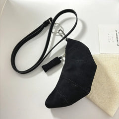 Cyflymder Fashion Suede Hanging Neck Wallet Elegant Card Holder Sweater Chain Croissant Korean Style Coin Purse with Lanyard Outdoor