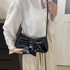 Cyflymder Luxury Design Simple Bow Shoulder Bags Y2k Aesthetic Vintage All Match Women's Handbags Office Lady Fashion Elegant Underarm Bag