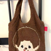 Cyflymder Japanese Magazine Society Plush Crossbody Bag Large Capacity Shopping Bag Simple Stylish Street Trend Soft Polyester Lining