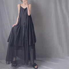 Cyflymder Cotton Linen Women's Summer New Dress Artistic Range Medium Long Dress Sleeveless Tank Irregular Large Flounce