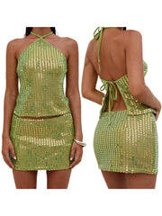 Cyflymder Women s Sexy Off Shoulder Crop Top and High Waist Ruffle Skirt Set for Summer Beach Party Outfits