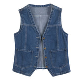 Cyflymder American Retro Women Denim Vest Spring Autumn Plus Size Button Down Casual Waistcoats Boyfriend Sleeveless Fashion Jean Jackets