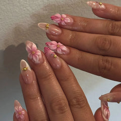 Cyflymder 24Pcs Short Almond Press on Nails Set French Flower Pattern Stick on False Nail Tips Wearable Wine Red Polka Dot Manicure Autumn