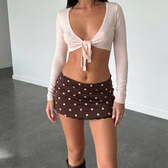 Cyflymder Women's Y2K Solid Cropped Knitted Crop Tops Elegant Sexy Long Sleeve V Neck Tie Front Ballet Workout Yoga Casual T-Shirts Tees