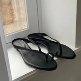 Cyflymder Leather Toe Strap Clip on Flip Flops Women Summer New Style with Thick Heel and Small Wedge Heel Sandals Slippers