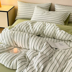 Cyflymder 60S Striped Pure Cotton Bedding Sets High-End Japanese Jacquard Quilt Cover Kit Skin-Friendly Home Textiles for Single Double