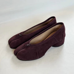 Cyflymder Tabi Shoes Heels for Women Elegant Purple Pleated Leather Mid Heel Pumps Spring Autumn Round Toe Slip-on Heeled Shoes Designer