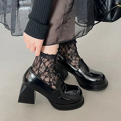 Cyflymder Platform Thick Heel Women Mary Jane Shoes Japanese Jk Uniform Lolita Chunky Shoes Elegant Women's Stripper Party Dress Pumps