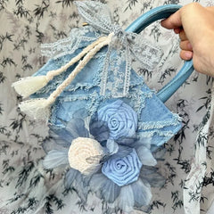 Cyflymder Fairycore Blue Denim Tote Bag Women Chinese Style Lace Chic Y2k Hand Bag Female Harajuku Wallet Crossbody Bags Aesthetic