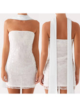 Cyflymder Women s Summer Floral Embroidered Bandeau Dress with Off Shoulder Design and Matching Scarf for a Stylish Look