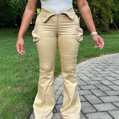 Cyflymder Cargo Long Pants High Waist Jeans Fashion Y2K Streetwear Women Winter Clothes Trousers Denim Baggy Flare Zipper Pants