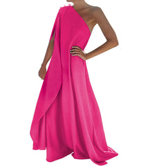 Cyflymder Women Chic One Shoulder Maxi Dress Asymmetrical Sleeveless Large Size Boho Dress Summer Vacation Elegant Floor Length Dress