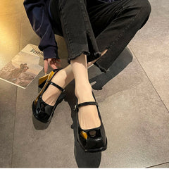 Cyflymder Spring Women Mary Jane Shoes Elegant Square Toe Thick Heel Shoes Casual Party Dress Single Shoes