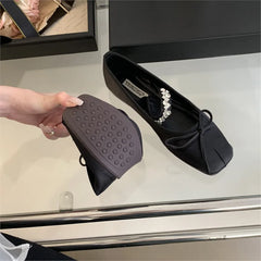 Cyflymder Summer Shoes Ladies Female Footwear Crystal Casual Sneaker Bow-Knot Shallow Mouth Ballerinas Woman 2025 Square Toe Dress Rhinest