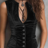 Cyflymder Autumn Winter Solid Velvet Women's Vest Jacket Elegant V Neck Button Top Cardigan Casual Sleeveless Slim Vintage Outerwear Coats