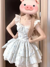 Cyflymder Floral Print Princess Skirt Dress Women Summer New Style Fairy Tale Puffy Sleeve Short Waist Cinched Dresses Female Clothing