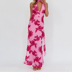 Cyflymder Women Print Floral Maxi Dress Spaghetti Strap Slip Dress Y2k Bodycon Backless Going Out Long Sundress Evening Cocktail Party