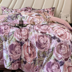 Cyflymder American Vintage Oil Painting Style Flowers Prints Luxury Bedding Set Duvet Cover Set Flat/Fitted Bed Sheet Pillowcases 4Pcs