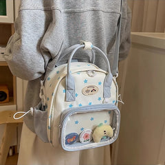 Cyflymder Transparent Fashion Preppy Mini Backpacks Sweet Kawaii Star Print Ita Bags Y2k Aesthetic Students Casual Travel Schoolbags Women