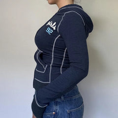 Cyflymder Vintage American Fashion Patchwork Design Slim Casual Coats Y2k Aesthetic Letter Print Hoodies Harajuku Punk Zip Women Cardigan