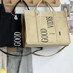 Cyflymder Ladies Handbag Letter Commuter Daily Messenger Bags Thickened Canvas Tote Bag Leisure Student Simple Shoulder Bag