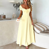 Cyflymder Y2K Sexy Women's Dresses Elegant Solid Color Summer Temperament Tie Drawstring Bubble Sleeve French Dresses Gothic Clothes ropa