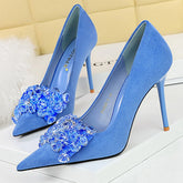 Cyflymder Shoes Rhinestone Women Pumps Bowknot High Heels Luxury Gemstone Banquet Shoes Stilettos Heels 9 Cm Ladies Shoes