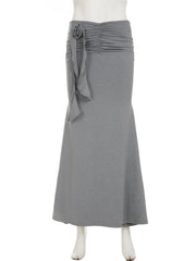 Cyflymder Elegant Fashion Tie Flowers Bodycon Skirts Slim Folds Low-Waisted Maxi Skirts Women 2025 Summer Fashion Streetwear Lady