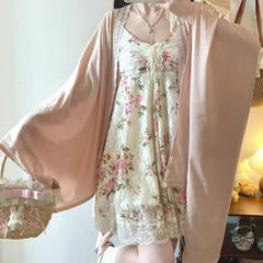 Cyflymder Sweet Lolita Style Dress Women Vintage Elegant Flower Print Bandage Lace Dresses Girls Japanese Kawaii Party Mini Princess Dress