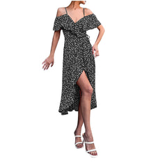 Cyflymder Women's Vintage Bohemian Beach Style Fashion One Shoulder Floral Printed Suspender Irregular Maxi Dress Travel Daily Fresh Skirt