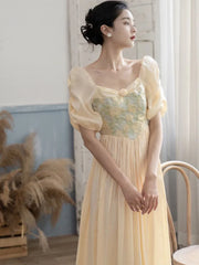 Cyflymder Women Summer France Elegant Puff Sleeve Dresses female Evening Party Dress Sweet Princess A-line Fairy Dress