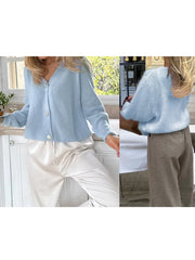 Cyflymder Ladies Classic Knit Cardigan with V Neckline Long Sleeves and Button Closure - Stylish Cropped Sweater for Autumn Casual Wear
