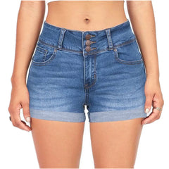 Cyflymder Sexy Womens Denim Shorts High Waist Stretchy Hot Pants Summer Casual Elastic Waistband Fashion Short Blue Jeans